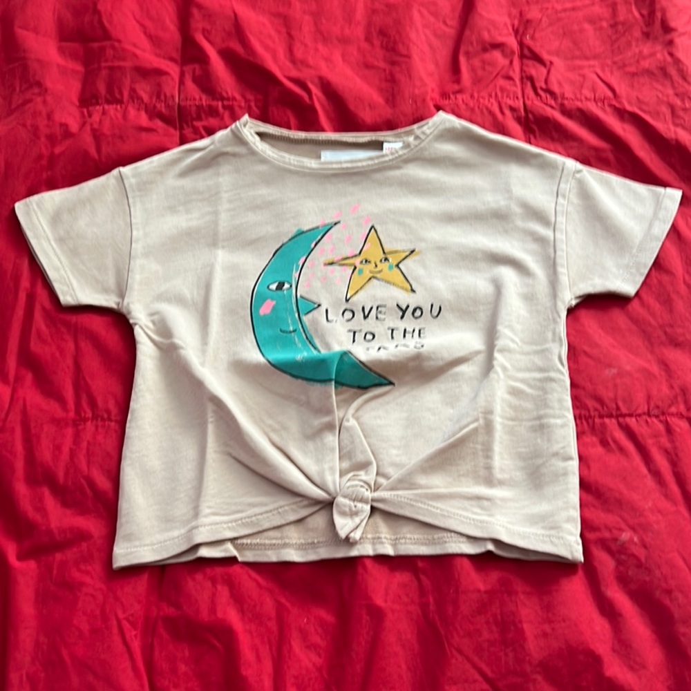 Zara Beige Tee with Moon and Star Design - Picture 1 of 3